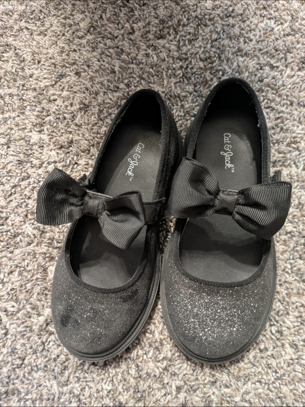 Cat & Jack Black Glitter Bow Mary Jane Shoes